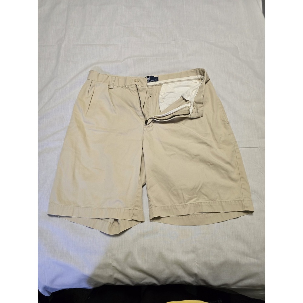 Polo Ralph Lauren Shorts Mens Large Khaki Flat Front Chino 100% Cotton Classic